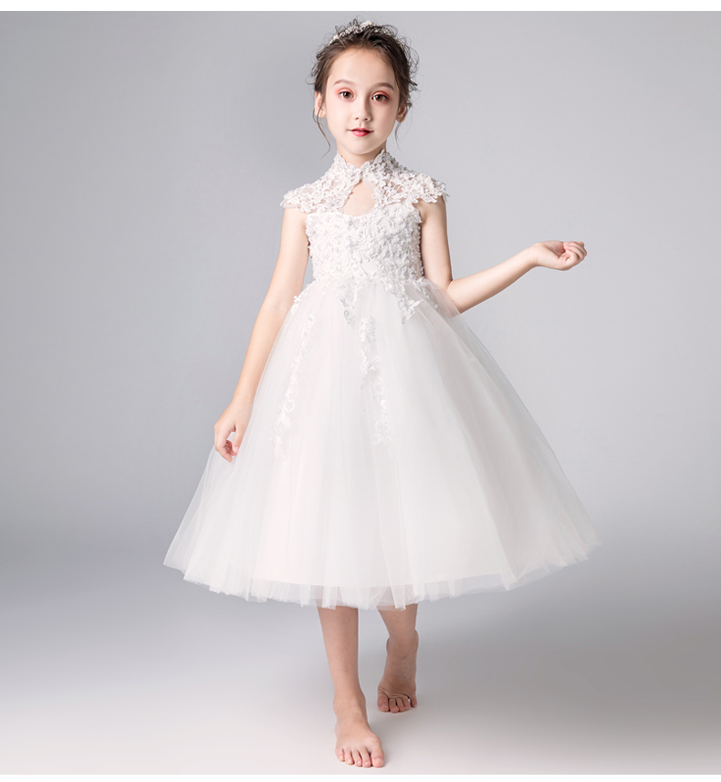 白色公主裙女童婚纱裙生日晚礼服夏季小主持人儿童钢琴演出服花童