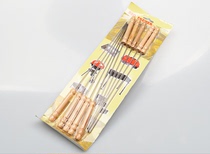 Stainless steel wooden handle needle 10 small kebab barbecue accessories