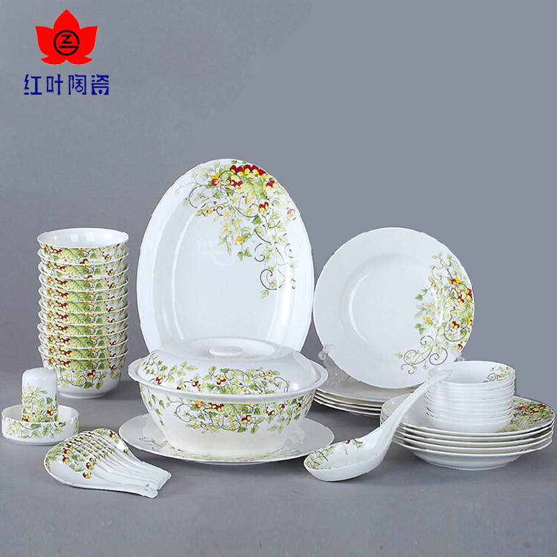 Red porcelain jingdezhen Chinese dishes and 58 skull head porcelain tableware suit wedding housewarming household use suit