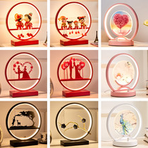 Red simple LED wedding table lamp decoration wedding room bedside lamp Pink smart remote control bedroom dowry long light