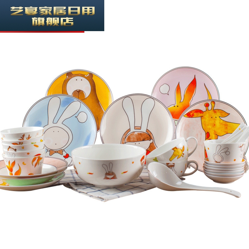 Dishes suit household bowls bowl chopsticks ipads plate cartoon Korean jingdezhen ceramic bowl plate set of express it in a bowl