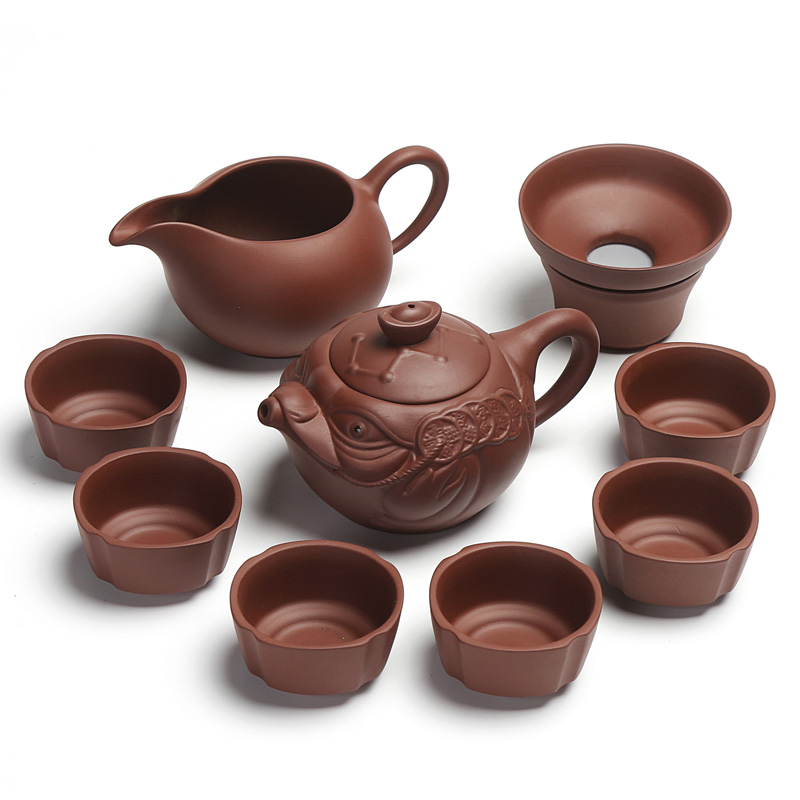 Xin edge of purple sand tea sets kung fu tea set a complete set of home office half manual teapot tea cups