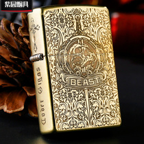 Lighter zippo genuine original pure copper five-sided carving devil Bible beast Satan hymn