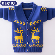 Boys cardigan sweater coat childrens Korean spring and autumn clothing middle-aged boy cotton knitwear foreign air Korean tide