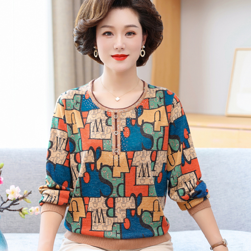 Mother in spring clothing foreign air clothes 40-50-year-old middle-aged woman long sleeve T-shirt sweater for the elderly Spring and autumn jersey-Taobao