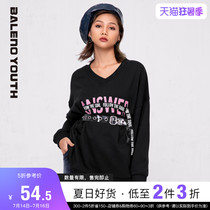 Benilu 2020 spring and autumn and winter sweater womens personality printing v-neck loose cotton street casual pullover X