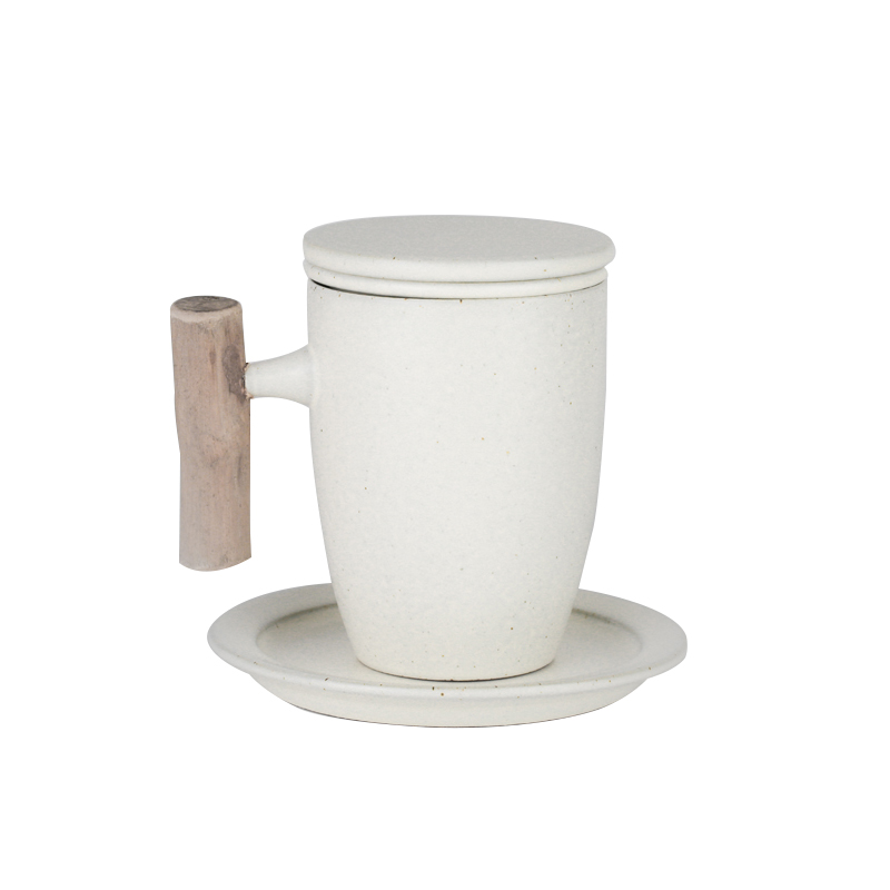 Creative web celebrity ceramic tea cup home wood tie, mark cup filter Japanese contracted white porcelain cup move