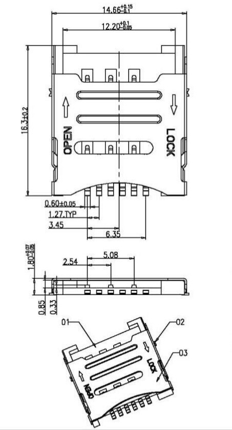 farpu丨micro sim 卡座 6p sim卡座 翻盖式 6pin卡槽 sim小卡座