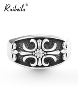 ruibeila hammer pattern cross flower ring mens s925 silver retro hip hop niche design ring Thai silver tide