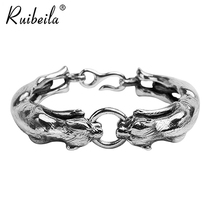 ruibeila925 silver retro domineering double leopard lovers bracelet male European and American personality thick bracelet Thai silver