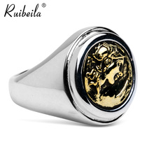 ruibeila Roman Victory coin replica ring 925 silver vintage coin head ring ring male tide