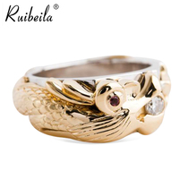 ruibeila18k Golden Dragon 925 silver retro personality Dragon play beads ring Chinese style Zodiac dragon food finger ring atmosphere