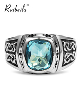 ruibeila925 Thai silver vintage cross pattern topaz ring mens index finger single ring hipster