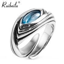 ruibeila925 silver vintage pattern God eye topastone opening ring eye tail ring unnamed ring tide tide