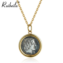 ruibeila18k gold edging 925 silver coins health God little love God Cupid round card pendant couple thick chain