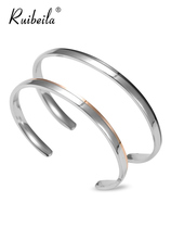 999 silver simple couple opening bracelet mens and womens Japan and Korea fashion black rose gold bracelet Valentines Day gift