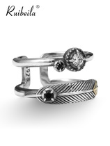 ruibeila double feather ring male Lady 925 silver Daily Joker hip hop do old Thai silver ring tide cool