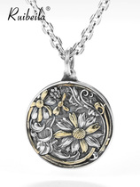 ruibeila original design sunflower pendant necklace mens 925 silver vintage fashion Mens necklace Thai Silver
