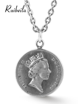 ruibeila925 silver British 2p coin replica pendant mens and women fashion retro round necklace vintage tide
