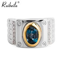 ruibeila18k gold 925 silver atmospheric retro pattern topaz stone ring personality fashion watch pattern couple ring