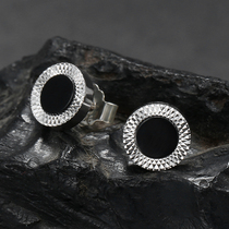 ruibeila car flower craft black onyx stud earrings mens S925 silver hip hop trend silver earring stud earrings single