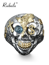ruibeila domineering skull ring 925 silver men gem ring hip hop punk food finger ring Thai silver tide
