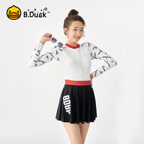 B Duck little yellow Duck one-piece swimsuit womens long sleeve Korean ins 2021 new summer belly conservative hot spring