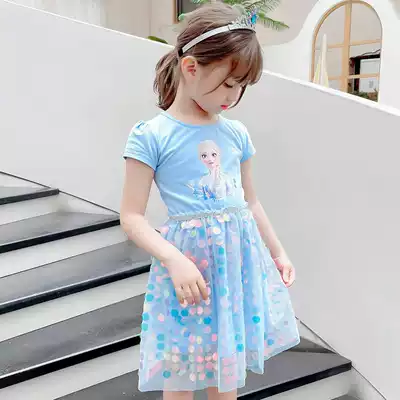 Girls ' short-sleeved Aisha princess dress summer 2021 new dress ice cream day frozen thin sequined dress