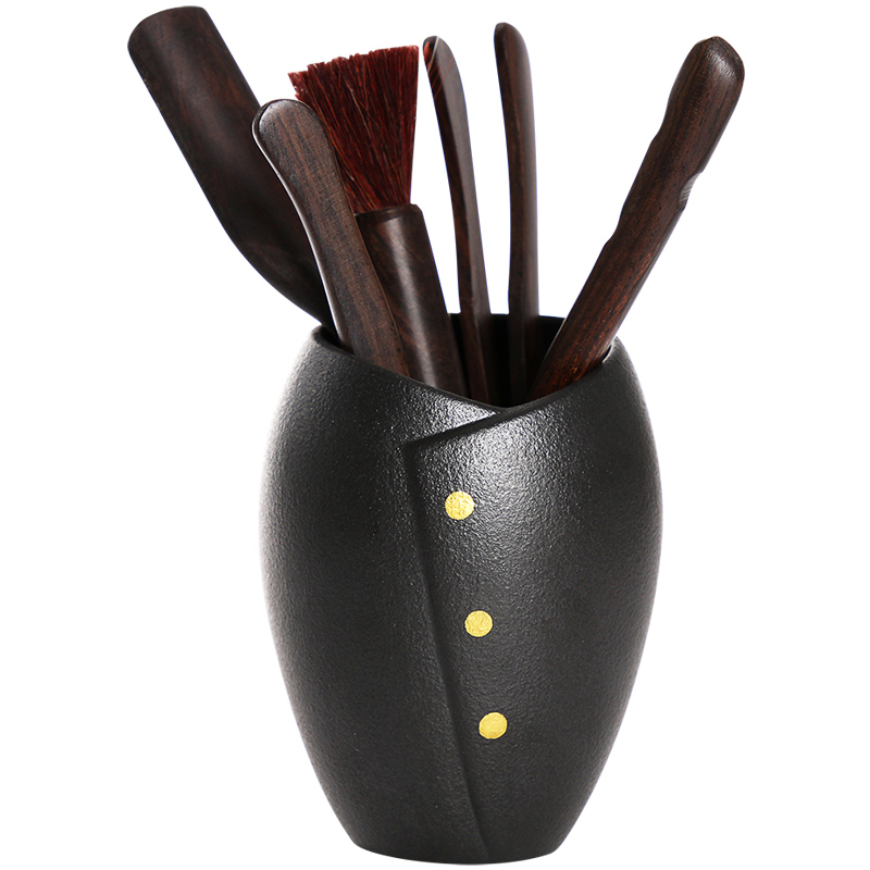 Having ebony black pottery tea six gentleman coarse ceramic tea set spare parts ChaGa tea art wenge 6 gentleman