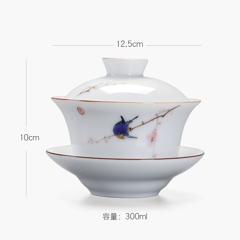 White porcelain three 300 ml cup tureen large kung fu tea set suit household ceramic accessories hand - made to bowl