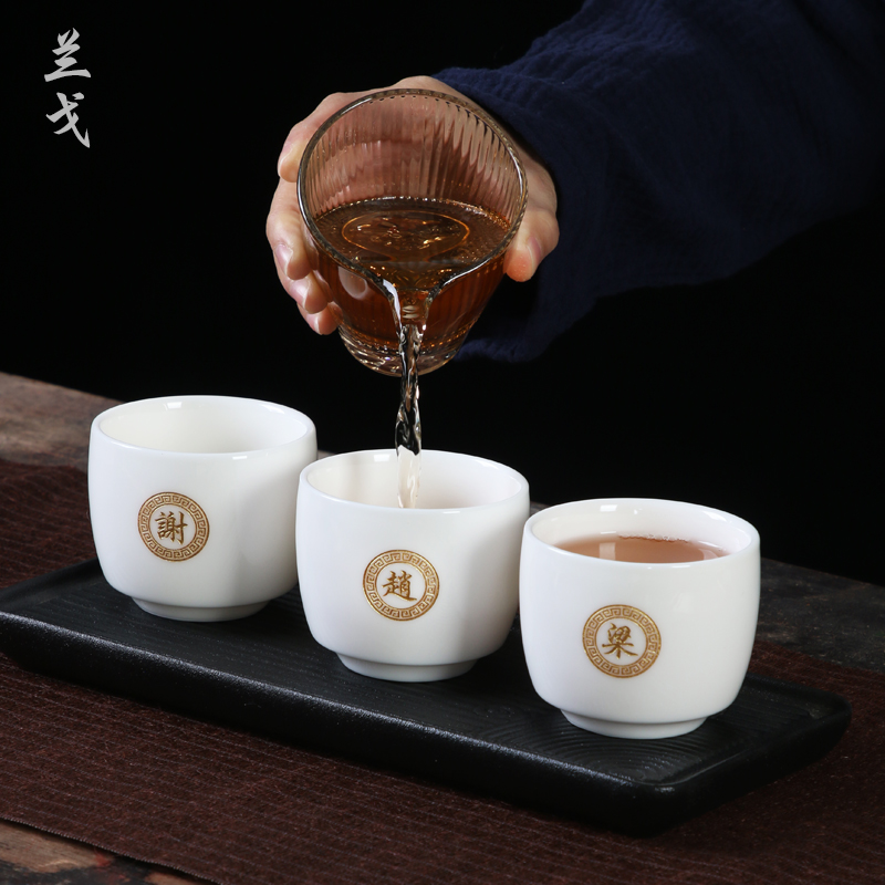 Dehua white porcelain tea set household sample tea cup kung fu tea cups ceramic bowl with single cup tea custom carving master CPU