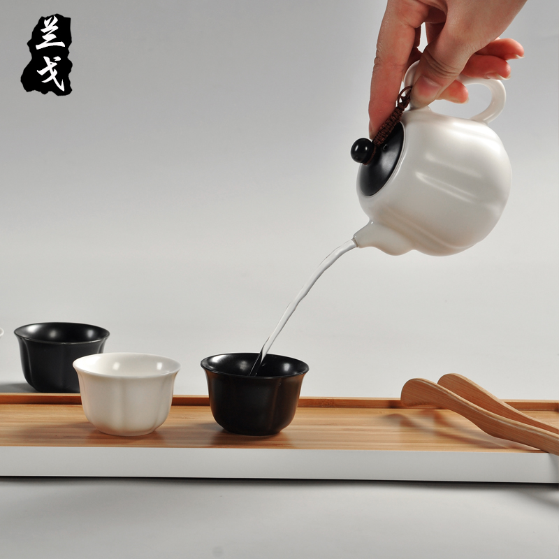 LanGeDing up travel tea set of household ceramic cups kung fu to crack the teapot cup tea accessories portable bag