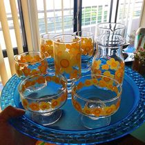 Spot Japanese made old glass soda cold drink Shao and old cup yellow flower drink milkshake printing ice cream jar