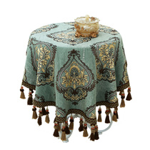 Xiuwei retro nostalgic style thickened chenille fabric tassel lace round table cloth round home can be customized