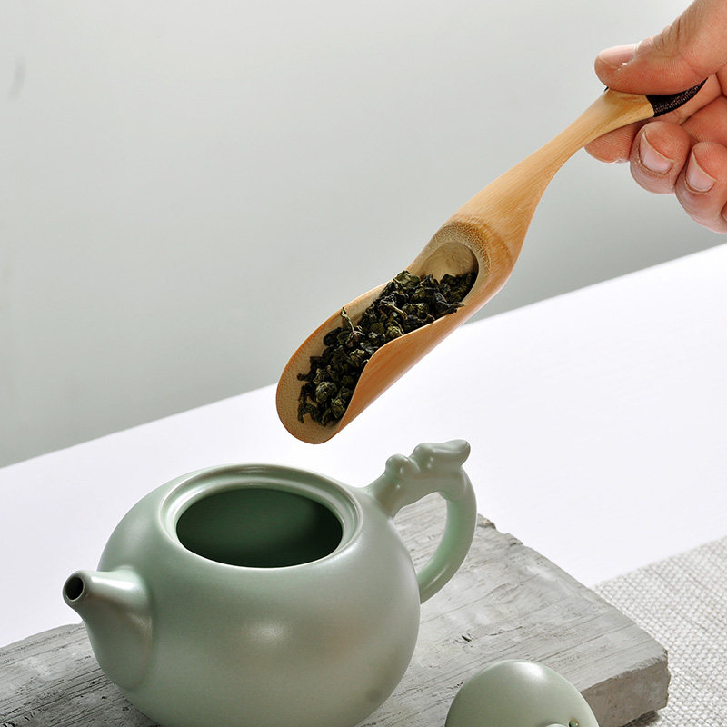 熙客 茶道配件天然竹子茶勺茶匙取茶勺 茶道必备实用鸡翅黑檀茶匙