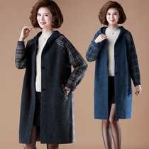 Middle-aged fur coat woman gats up for overweight 200 catty Mama autumn and winter bifacial cashmere jacket foreign air windsuit