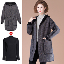 Mother Autumn Clothing Foreign Piste Coat Noble Fat Wife Cashmere Big Coat Woman Gats Up Overweight Mid-Aged Lady Windsuit