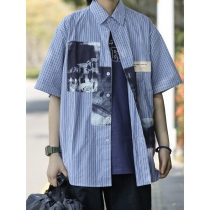 Nobodyknowns Summer Day Ensemble Striatum Splicing Fresh Casual 100 Hitch Male And Female Short Sleeve Shirt