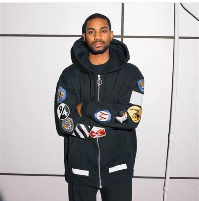 欧美潮牌off ow white男装卫衣秋冬款徽章条纹街头嘻哈开衫外套女_7折