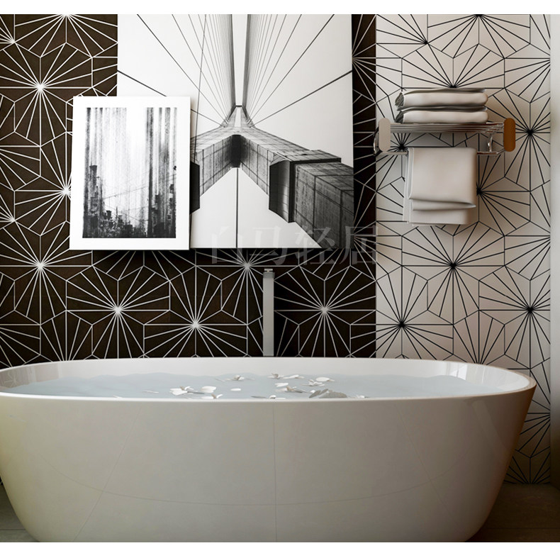 白马北欧绿色灰色射线六角砖卫生间浴室墙砖厨房200x230防滑地砖