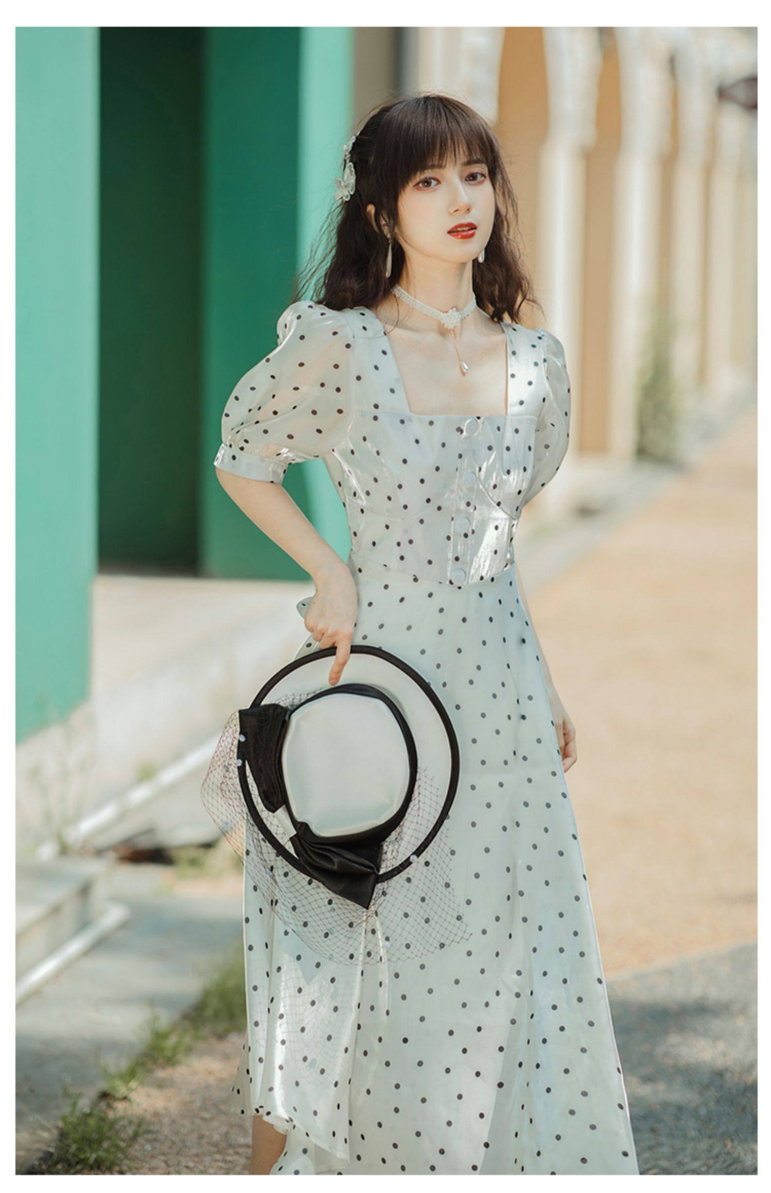 实拍8955#温柔的风法式波点裙连衣裙女春季长裙雪纺复古裙子  40 - 17