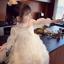 South Korean girls dress for dress spring clothing 2021 new children Han version foreign air mesh yarn cake skirt little girl princess dress