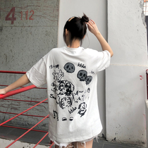 KTDA 2020 Spring Summer New Letter pattern graffiti round neck black and white short sleeve men and women couple with tee