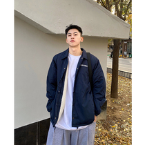 PUNIAMA retro frock lambskin navy blue coach jacket Male and female couple cotton coat jacket