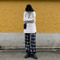 LKSTORE KTDA 19fw plaid straight-barrel bunches-pants for men and women lovers long pants loose plaid pants