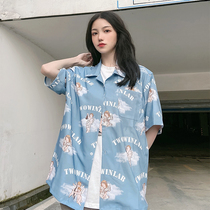 LKSTORE TWOWINLAB 20SS Tide brand summer Angels couple short sleeve mens and womens loose shirt