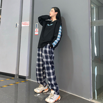 KTDA 18f w black and white plaid straight trousers three-dimensional cut men and women couple trousers loose plaid pants