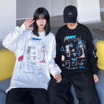 LKSTORE MostwantedLab 19FW national tide line wild graffiti long sleeve men and women loose T-shirt