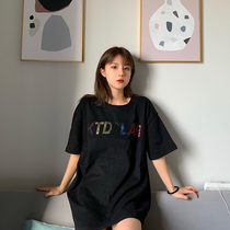 KTDA 2020 Summer base letter logo patch Diamond short sleeve men and women couples loose summer T-shirt