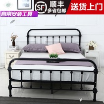 Iron frame bed Double bed 1 5 meters iron sheet bed 1 2 meters European Wrought iron bed rental room bed Simple and modern